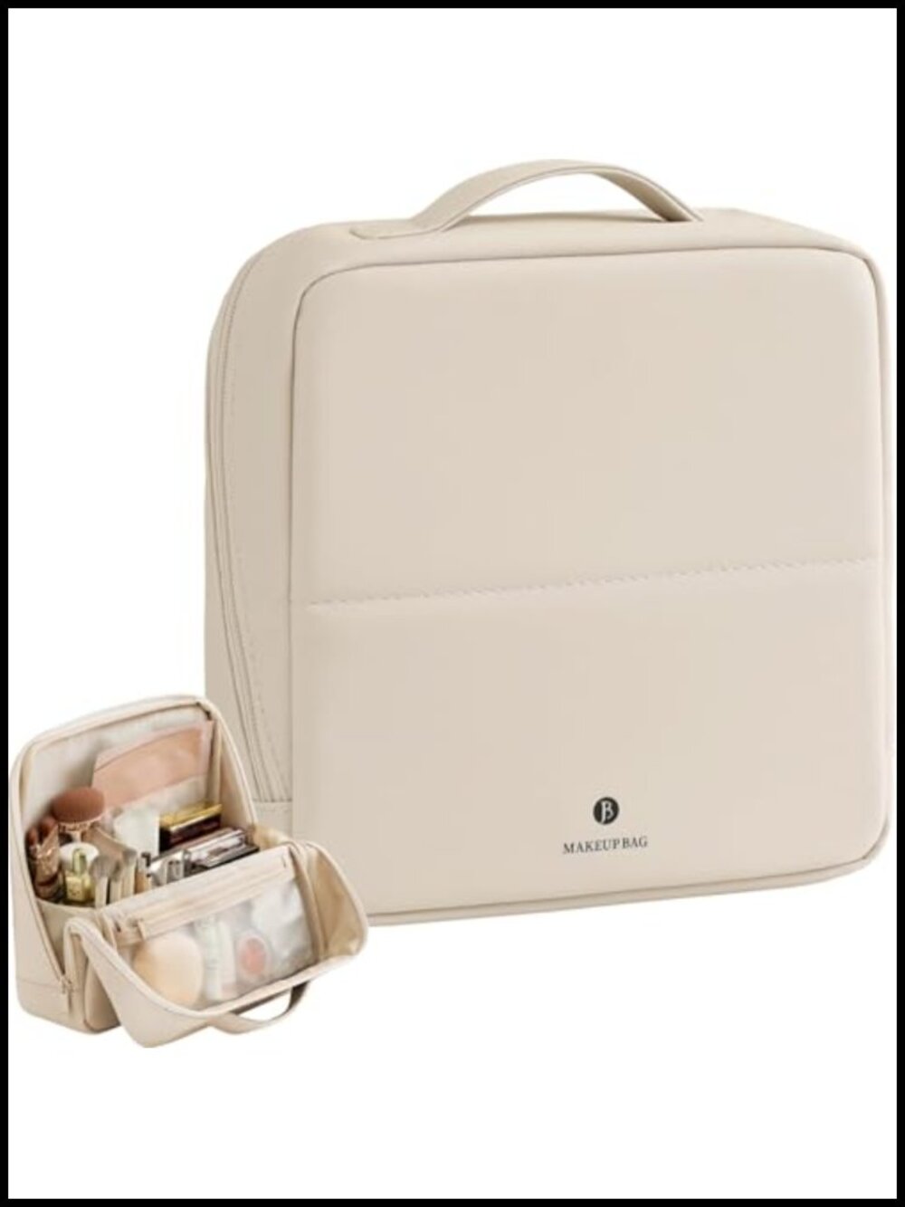Waterproof Leather Travel Makeup Bag Magnetic Fold-Down Flap Cosmetic Organizer